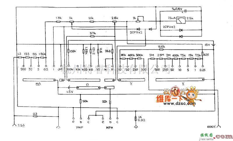 仪器仪表中的MF68万用表电路图  第1张