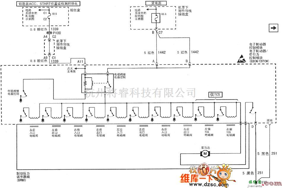 别克中的别克君威（Regal）轿车的防抱死制动系统电源、接地和EBOM/EBTOM电路图  第1张