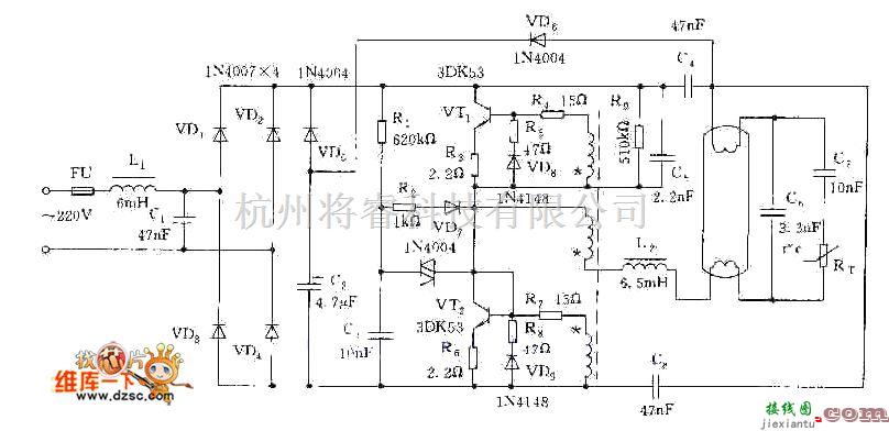 电子镇流器中的低成本高功率因数电子整流器电路图  第1张