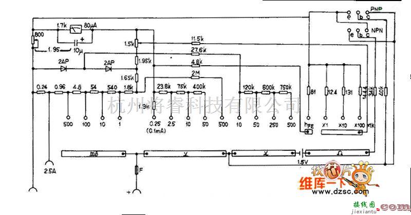 仪器仪表中的MF90万用表电路图  第1张