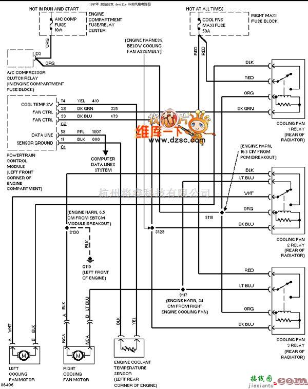 凯迪拉克中的凯迪拉克 deville 冷却风扇电路图  第1张