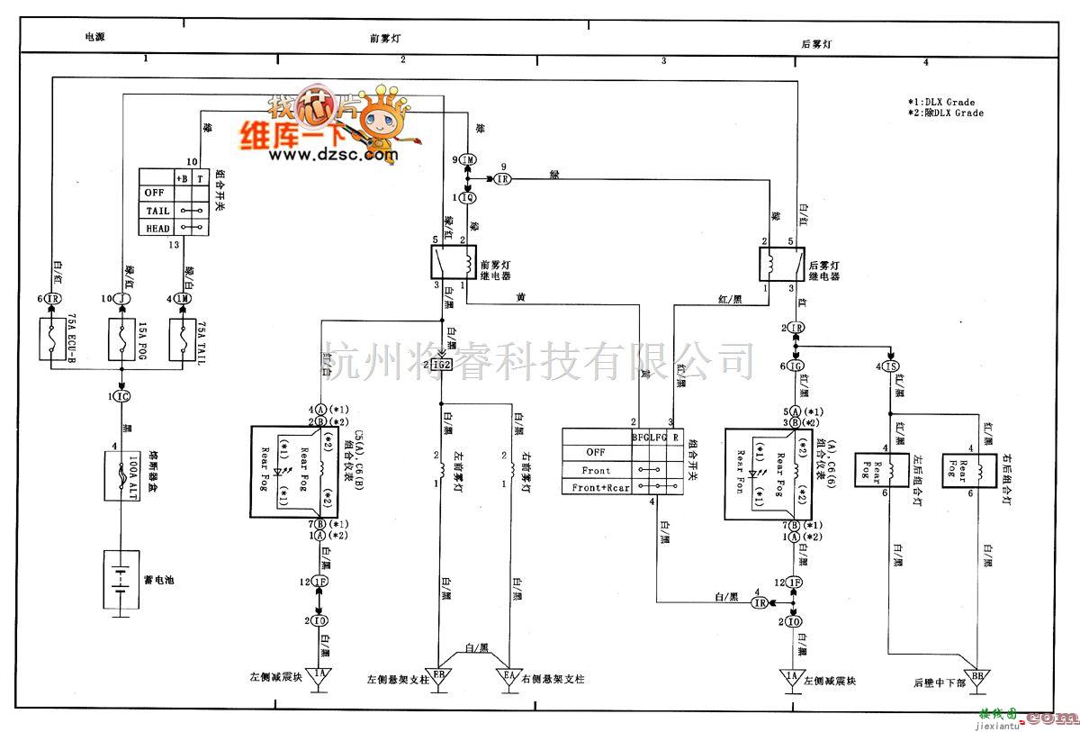 丰田中的天津威驰前后雾灯电路图  第1张