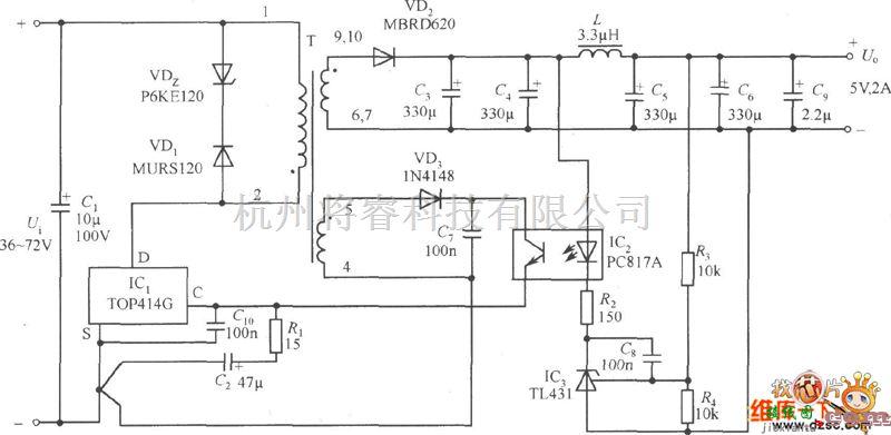 开关稳压电源中的5V/2A隔离式开关电源电路图  第1张