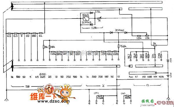 仪器仪表中的MF55万用表电路图  第1张