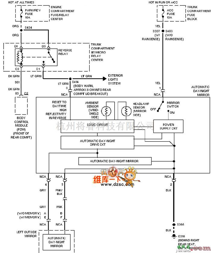 凯迪拉克中的凯迪拉克 deville 电热式后视镜电路图  第1张