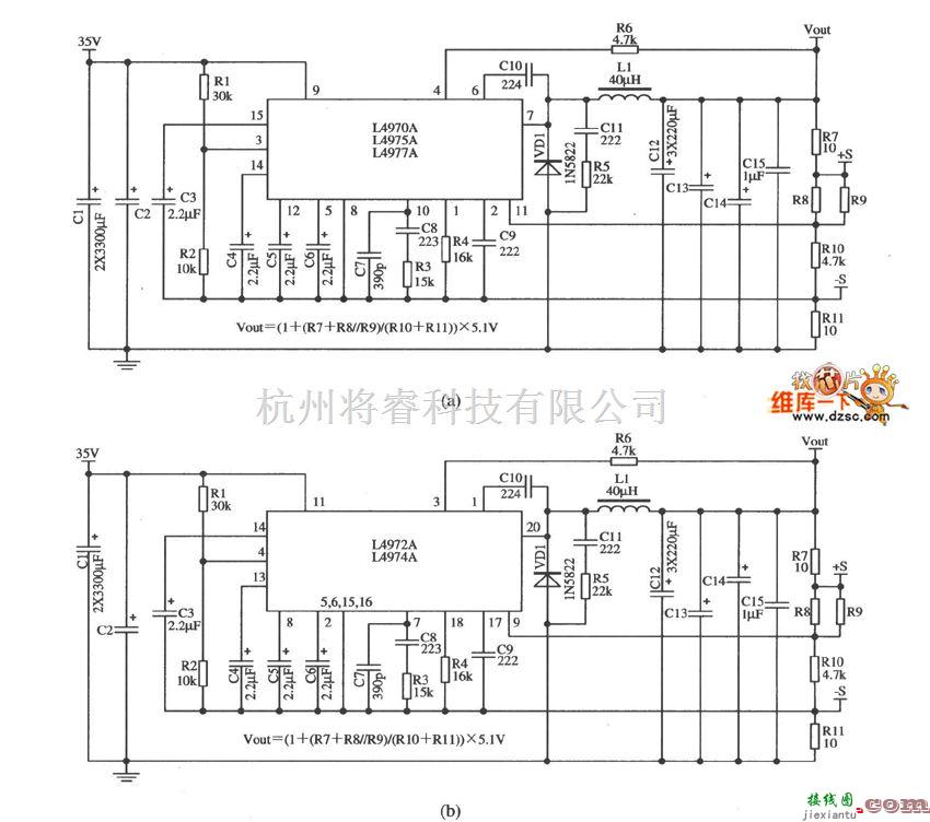 开关稳压电源中的多种开关集成稳压器L4970A／L4975A／L4977A(L4972A／L4974A)电路图  第1张