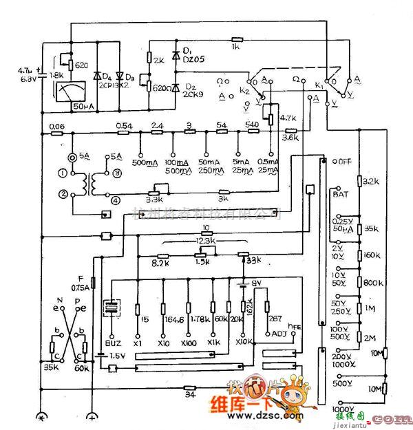 仪器仪表中的MF79万用表电路图  第1张