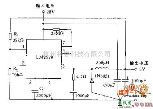 稳压电源中的采用LM2579构成的降压稳压器电路图  第1张