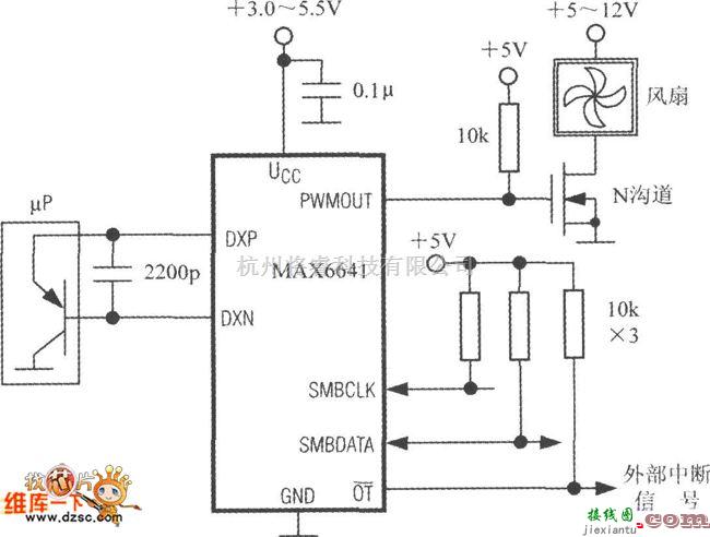 温控电路中的智能温度控制器MAX6641电路图  第1张