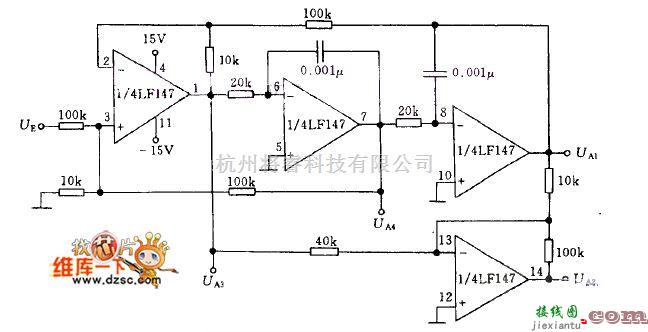 滤波器中的性能稳定的通用有源滤波器电路图  第1张