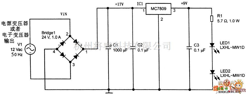 电源电路中的采用线性稳压器的LED驱动电路图  第1张