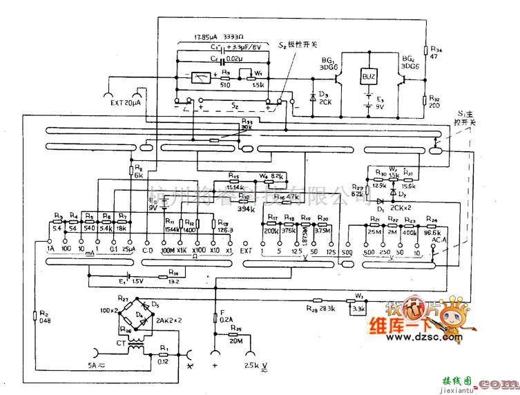 仪器仪表中的MF96万用表电路图  第1张