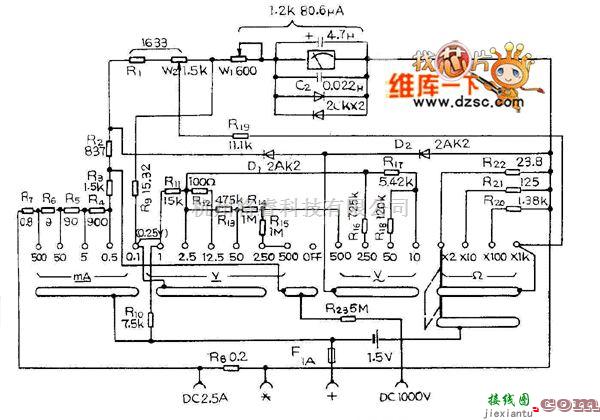 仪器仪表中的MF72万用表电路图  第1张