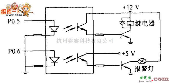 综合电路中的报警灯和继电器的驱动电路图  第1张