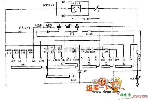 仪器仪表中的MF30万用表电路图  第1张