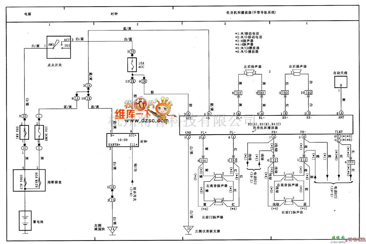 丰田中的天津威驰导航系统、收音机和播放器电路图（带导航系统）（一）  第1张