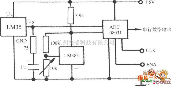 温度传感电路中的电压输出式集成温度传感器LM35电路图  第1张