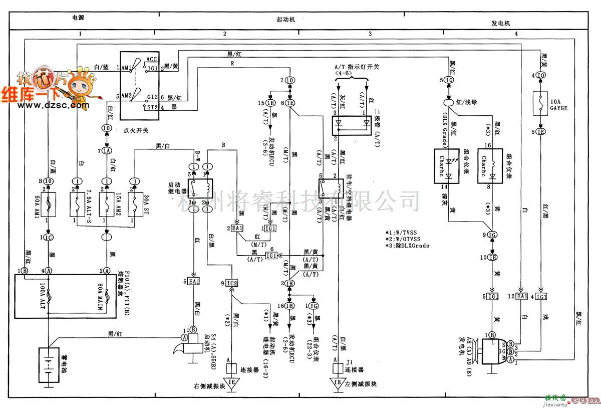 丰田中的天津威驰电源、电动机和发电机电路图  第1张