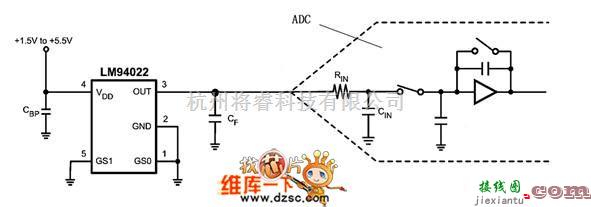 传感器电路中的lm94022与adc接口电路图  第1张