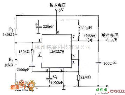 稳压电源中的采用LM2579构成升压稳压器电路图  第1张