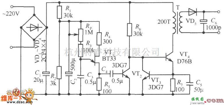 开关稳压电源中的用单结晶体管作脉冲发生器的他激式开关稳压电源电路图  第1张