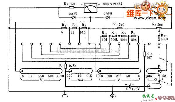 仪器仪表中的MF15万用表电路图  第1张