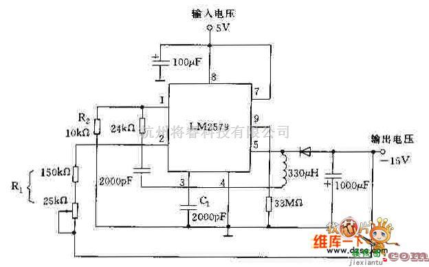 稳压电源中的采用LM2579构成+15V/-15V的DC/DC变换器电路图  第1张