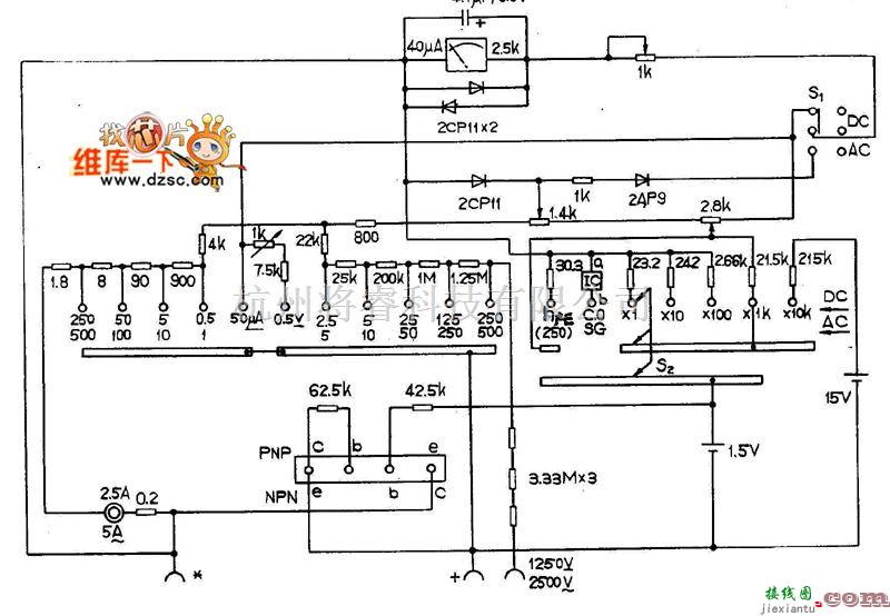 仪器仪表中的MF107万用表电路图  第1张