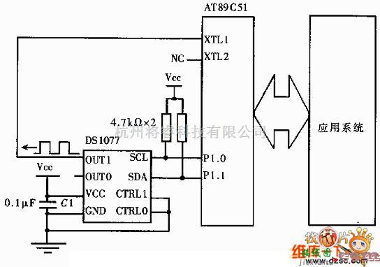 单片机制作中的DS1077在单片机系统中的硬件电路图  第1张