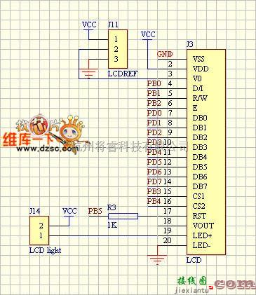 液晶显示及数显表电路中的液晶显示模块与控制器电路图  第1张