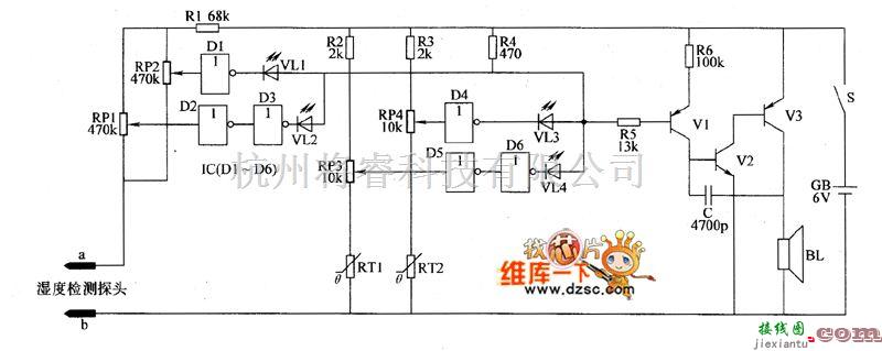 温度/湿度控制[农业]中的育秧棚湿度、温度监测器电路图  第1张