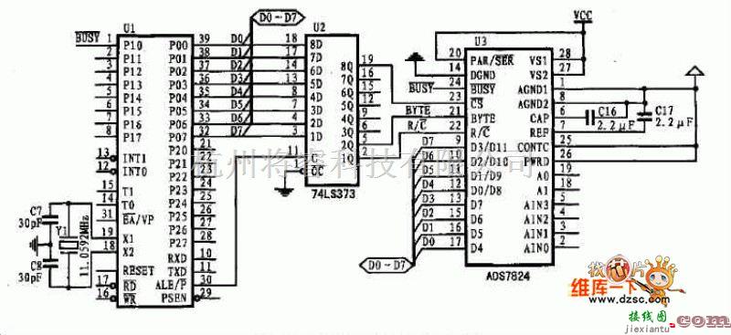 接口电路中的ADS7824并行接口电路图  第1张