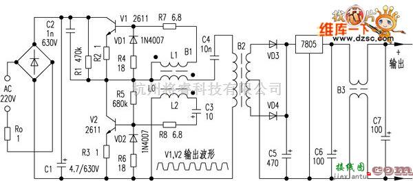 开关稳压电源中的用废节能灯改制开关电源电路图  第1张