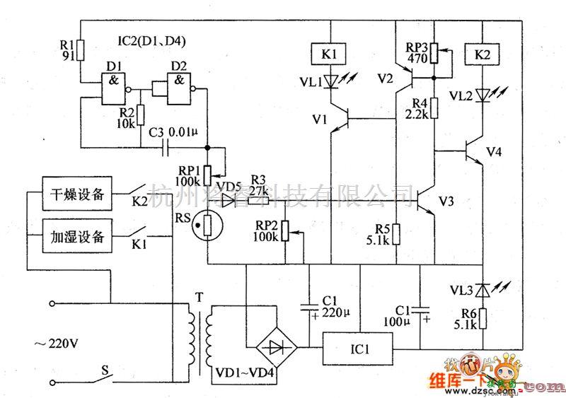 温度/湿度控制[农业]中的温度、湿度自动控制器电路图一  第1张