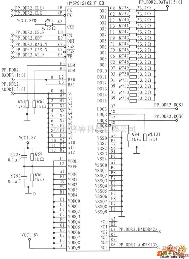 接口电路中的HY5PS121621BFP外部接口连线电路图  第1张