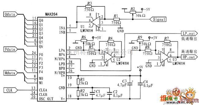 滤波器电路中的MAX264滤波器电路图  第1张