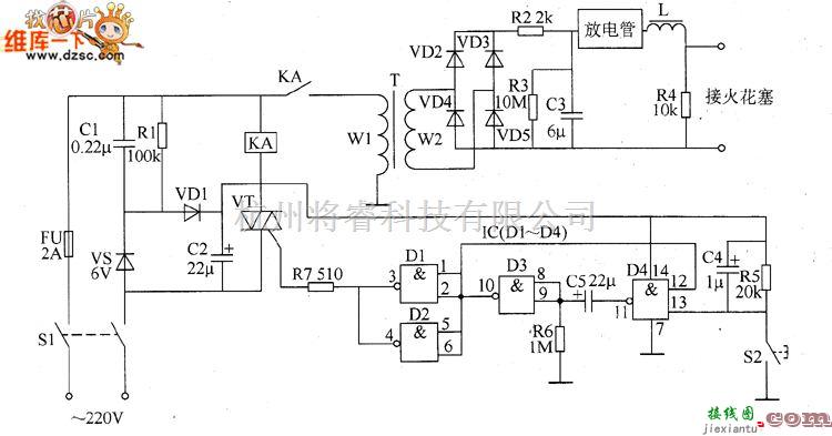 工矿安全电路中的工业用电子点火器电路图  第1张