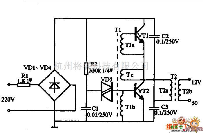 仪器仪表中的50W电子变压器电路图  第1张