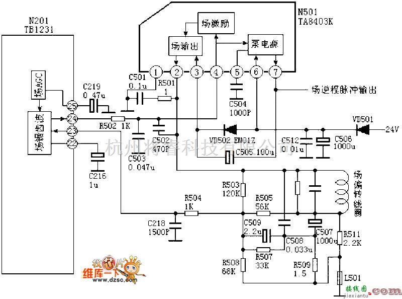 模拟电路中的场输出电路:TA8403电路图  第1张