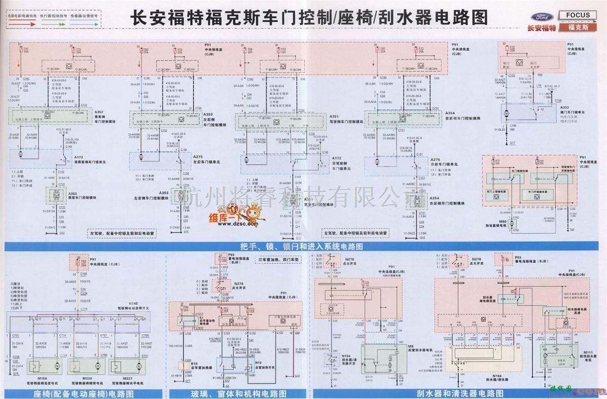 福特中的福特福克斯车门控制、座椅、刮水器电路图  第1张