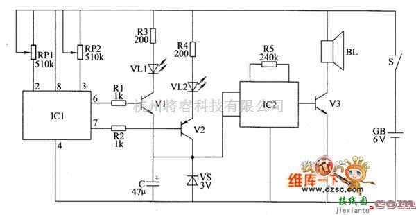 温度/湿度控制[农业]中的双限温度报警器电路图三  第1张