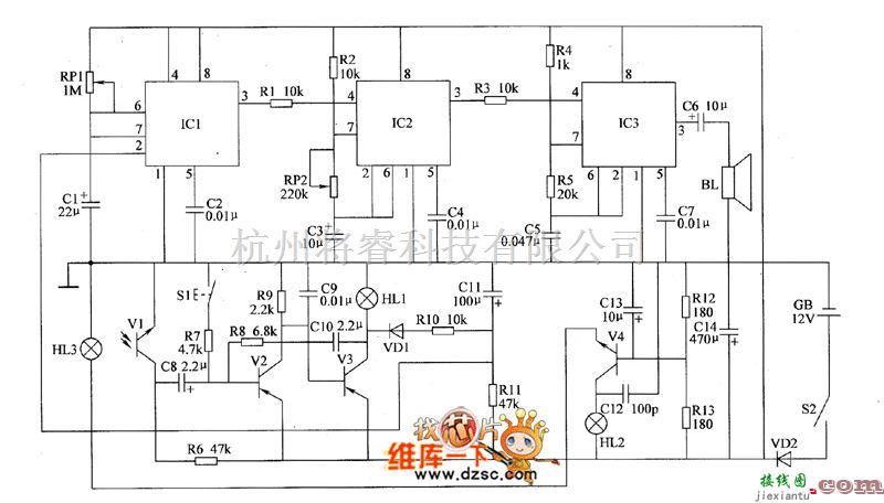 农业自动化中的播种机种子通道堵塞报警器电路图（二）  第1张