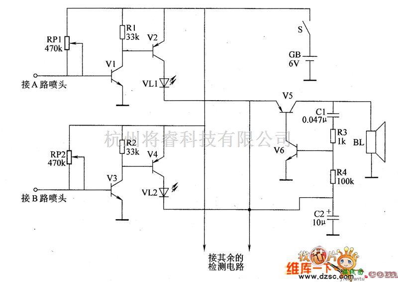 收割播种中的播种机喷水管断水报警器电路图（－）  第1张