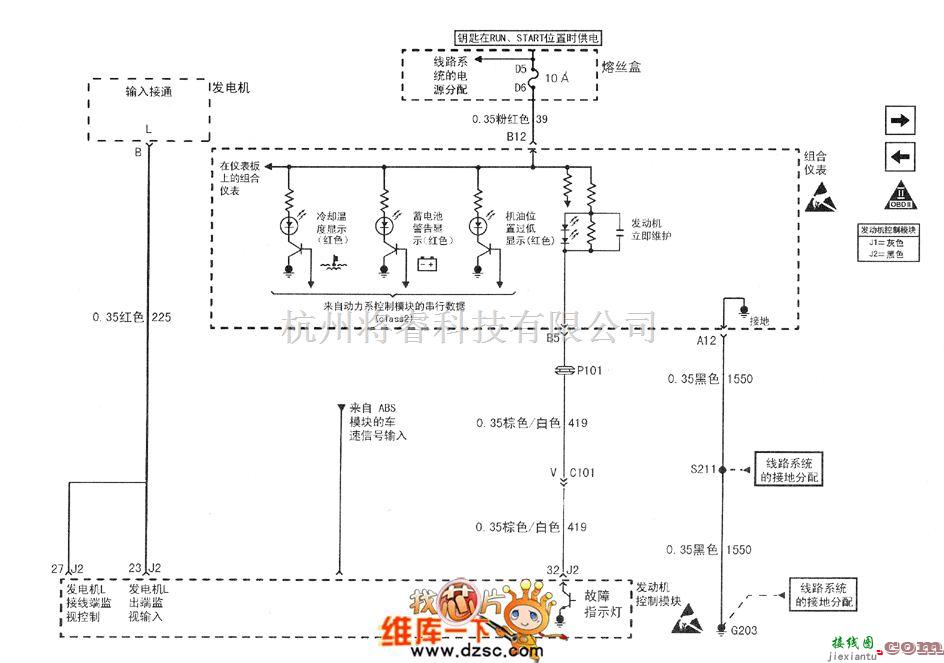 别克中的2.0 L（L34）发动机、输入/输出和车速传感器电路图  第1张