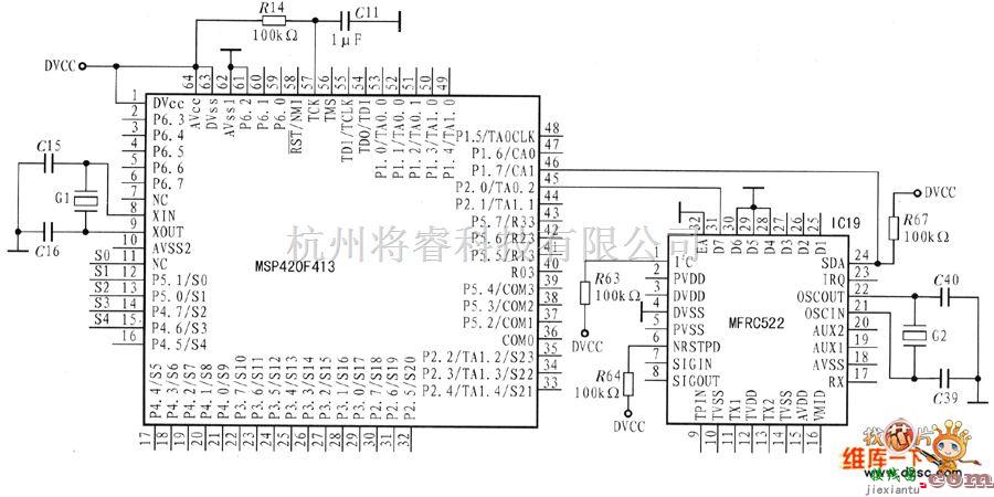 接口电路中的MSP430F413与MFRC522的接口电路图  第1张