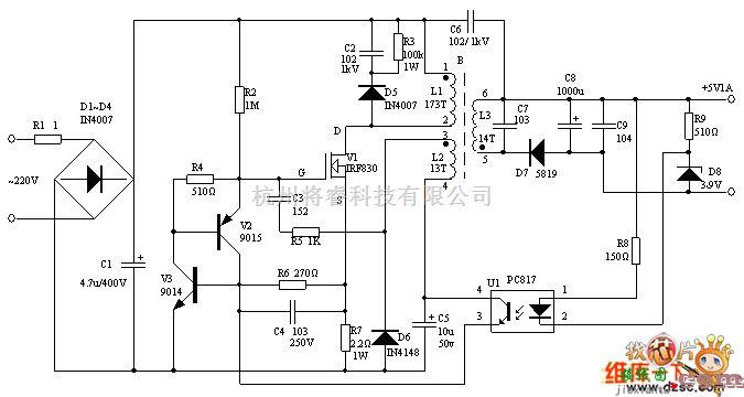 开关稳压电源中的5W开关电源电路图  第1张