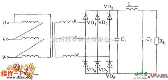 滤波器电路中的一种三相桥式整流行π型滤波电路图  第1张