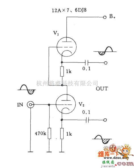 电子管功放中的srpp电子管共阴极倒相电路图  第1张