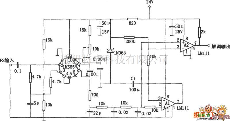 无线发射中的灵敏的频率解调器（LM565、LM111）电路图  第1张