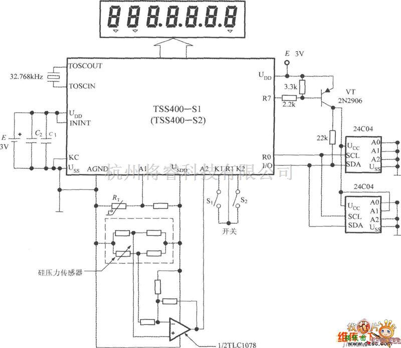 传感信号处理中的低功耗可编程传感器信号处理器TSS400-S1／S2的典型应用电路图电路图  第1张